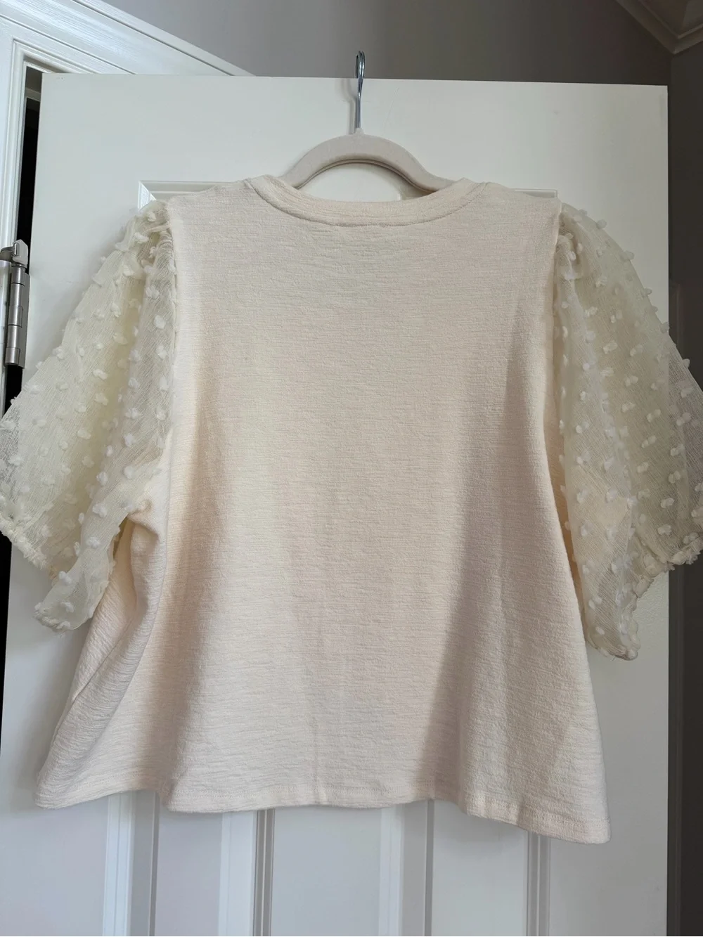 NWT Maeve Anthropologie Ivory Cream Puff Sleeve Swiss Dot Textured Blouse Sz 1X